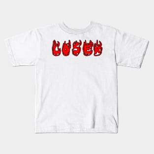 Loser red flames black outline Kids T-Shirt